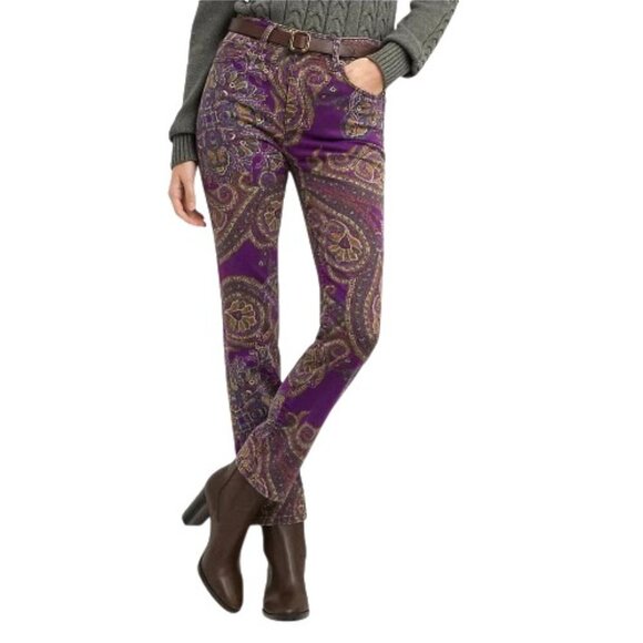 Lauren Ralph Lauren Paisley High Rise Twill Straight Ankle Jeans 8 Purple - Picture 1 of 10